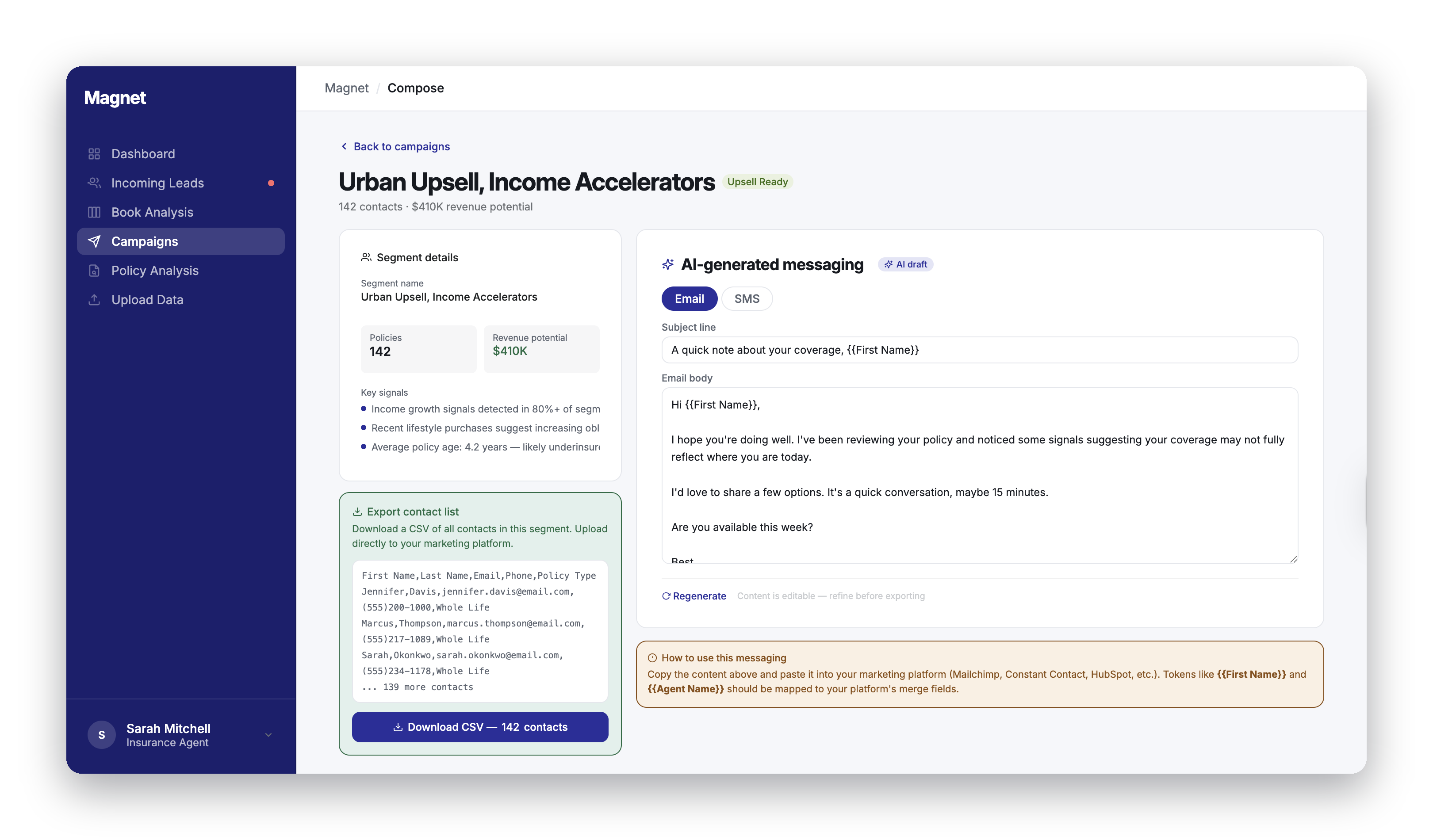 AI outreach composer generating personalized messaging