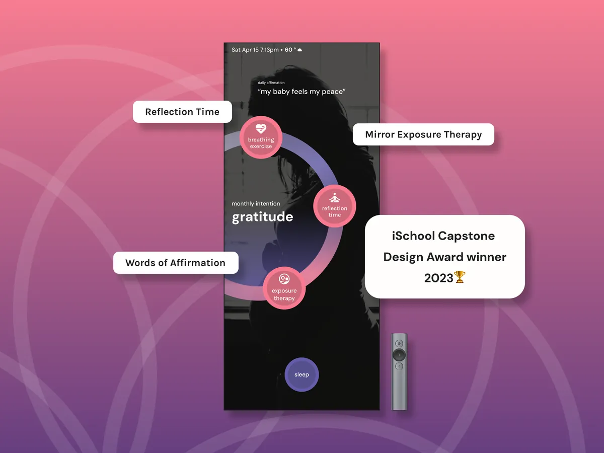 Reflect smart mirror showing affirmation, intention and therapy sessions