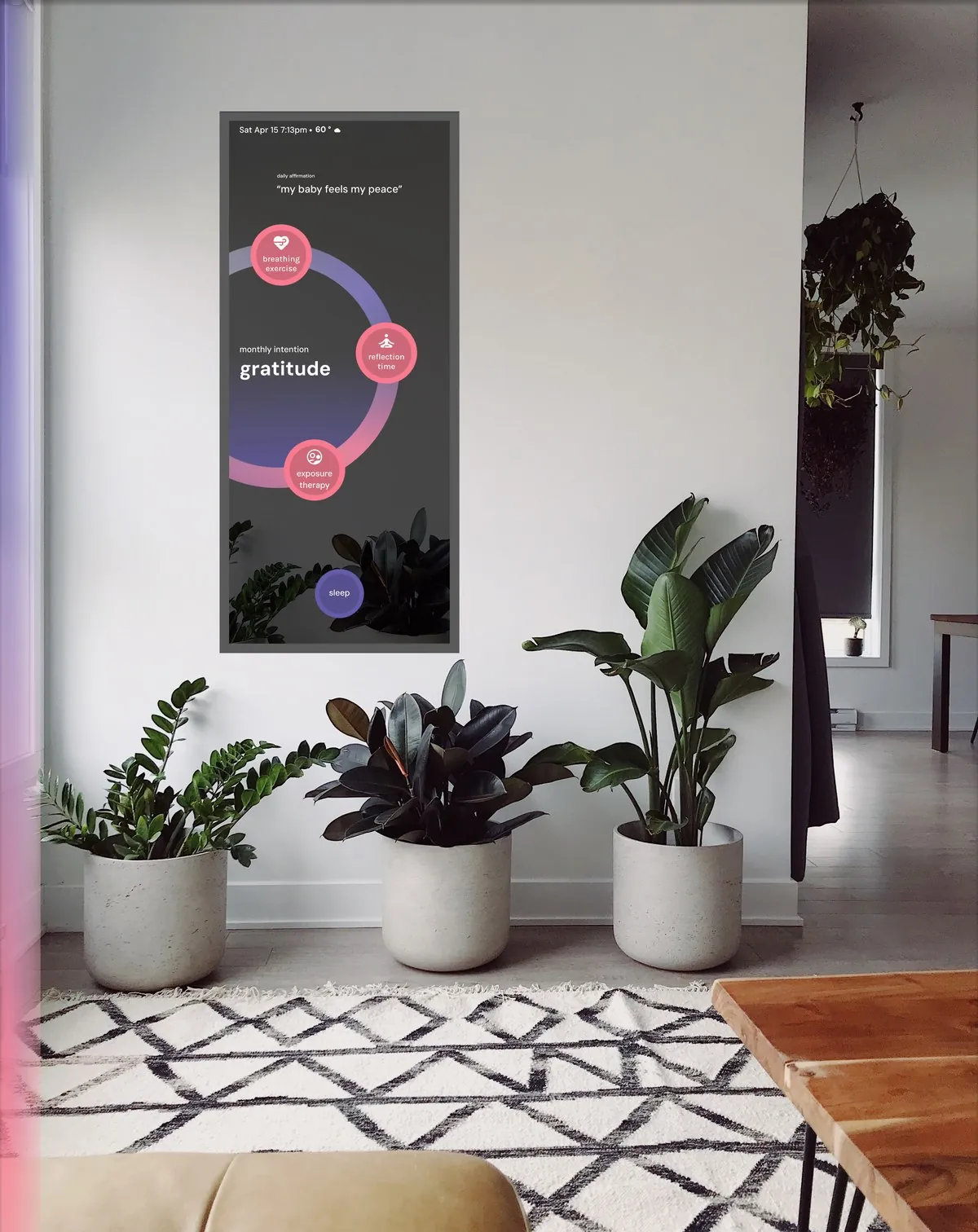 Reflect running on a wall-mounted mirror in a living room