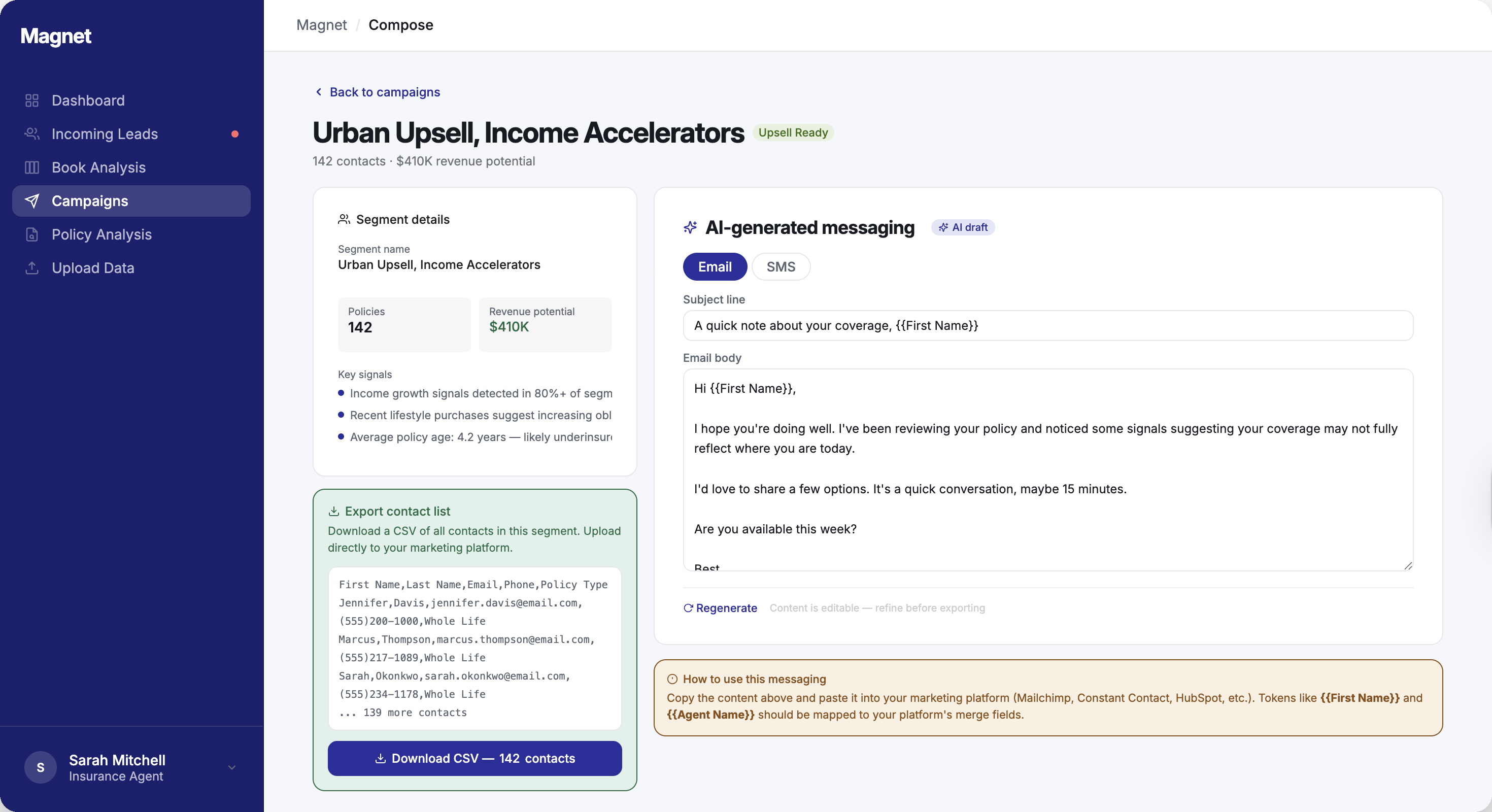 AI outreach composer generating personalized messaging